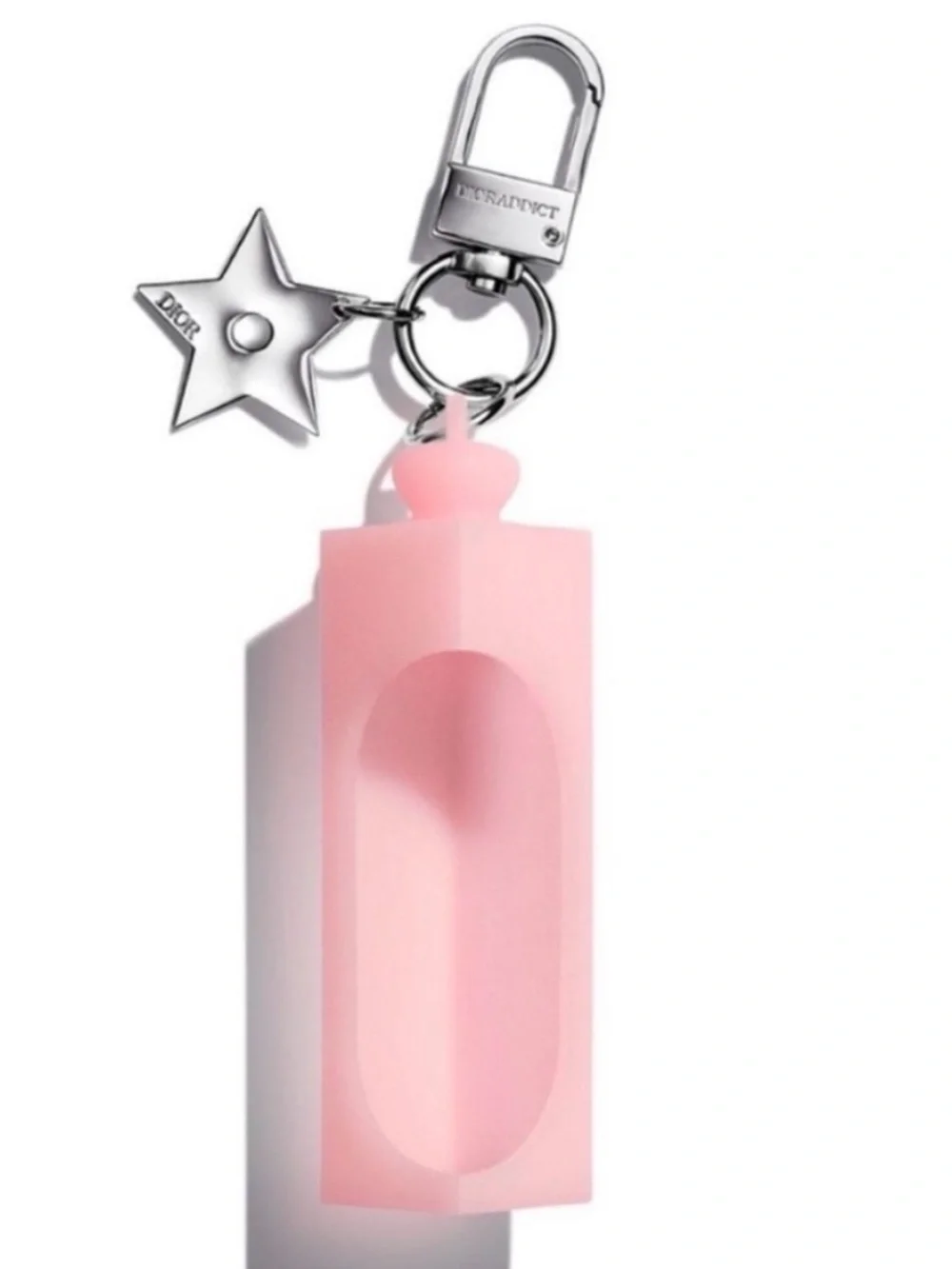 Dior Pink Silicone Lipstick Holder Keychain with Star Charm